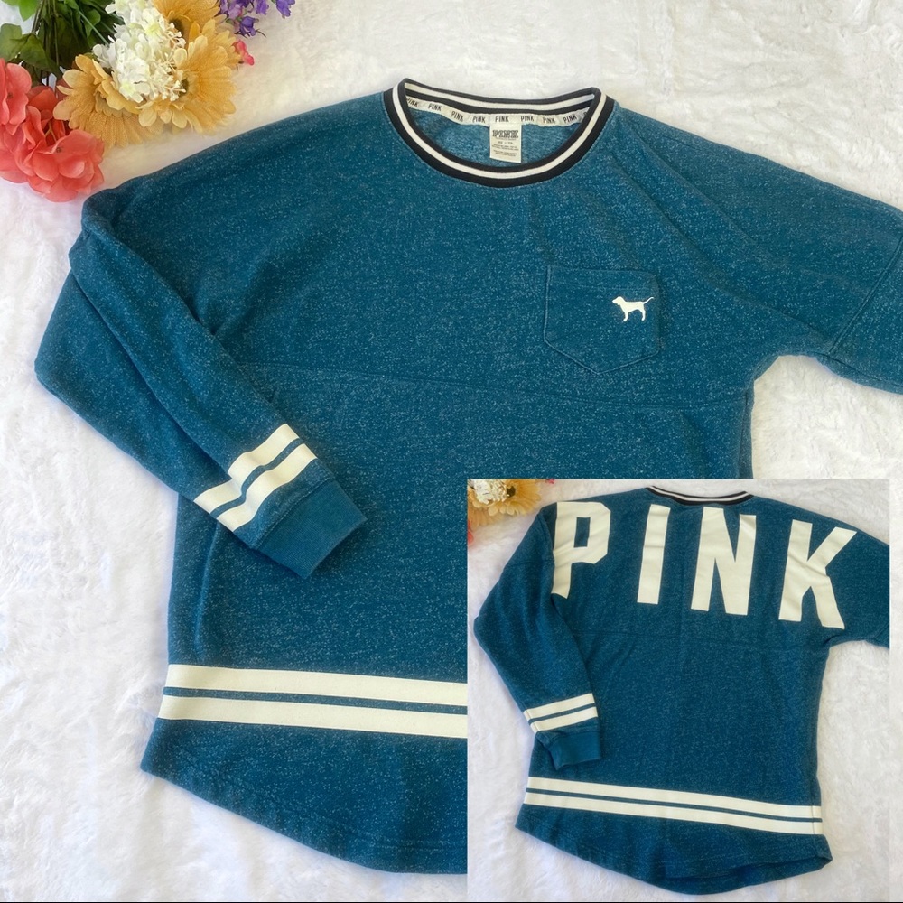 PINK VS Blue White Striped Graphic Pullover